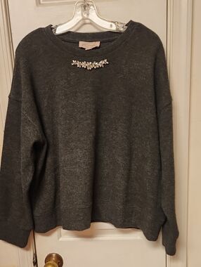 Philosophy Charcoal Crewneck Sweater with Jewel Accent